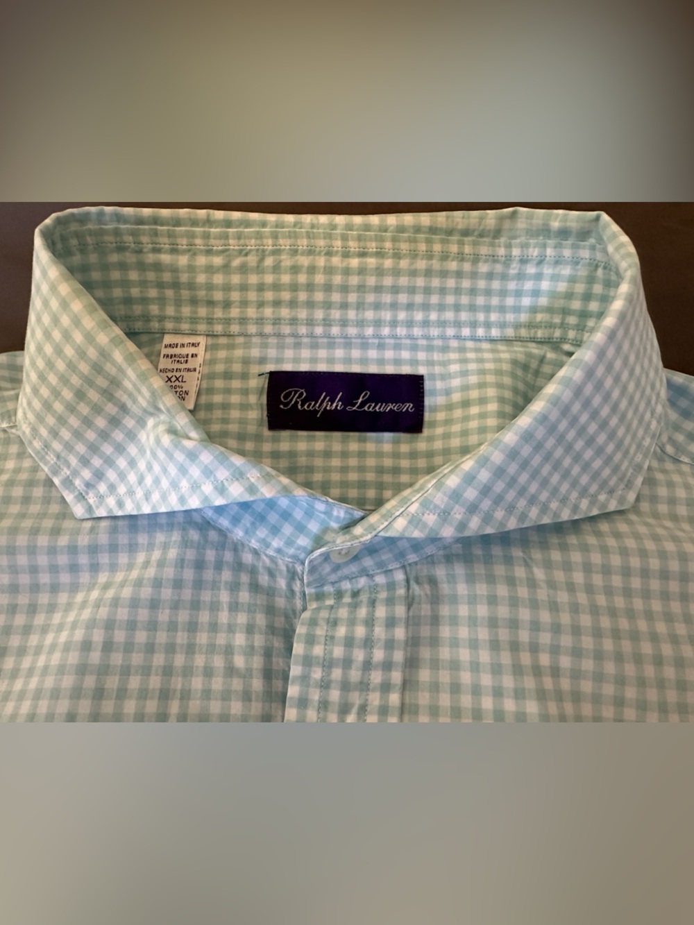 Ralph Lauren Purple Label Gingham Mint Green White Men’s Dress Shirt Size XXL - Picture 4 of 9